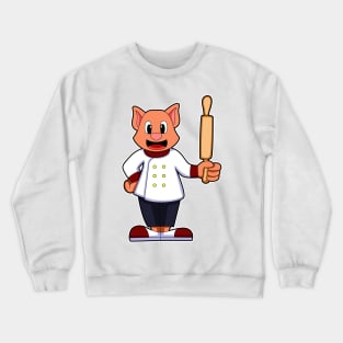 Cat as Cook with Cooking apron & Rolling pin Crewneck Sweatshirt